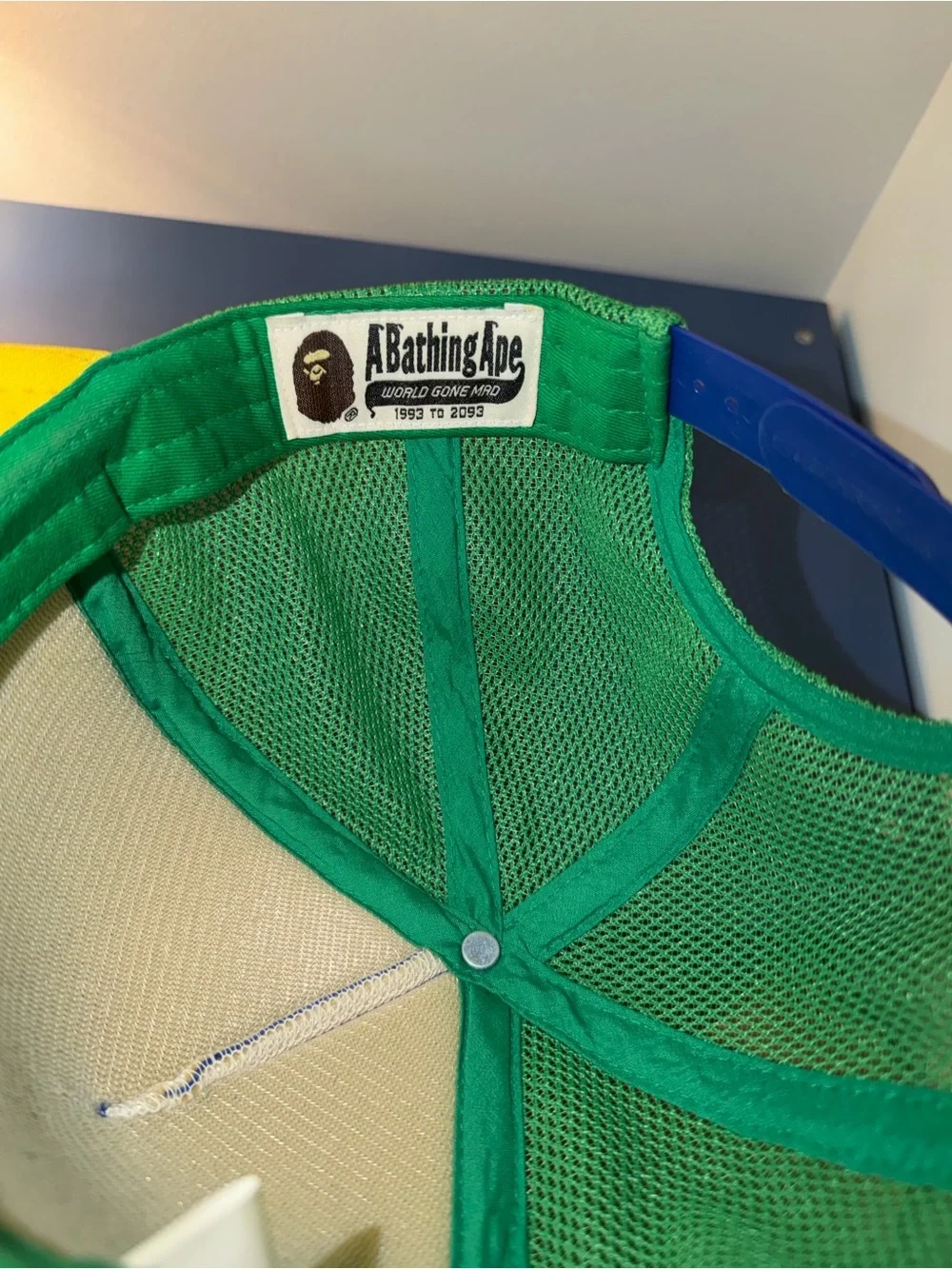 Bape Trucker Hat in Blue, Yellow & Green